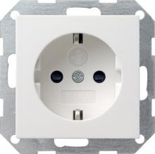 Розетка Gira System 55 Schuko с/з со шторками 16A 250V безвинтовой зажим чисто-белый шелковисто-матовый 045327